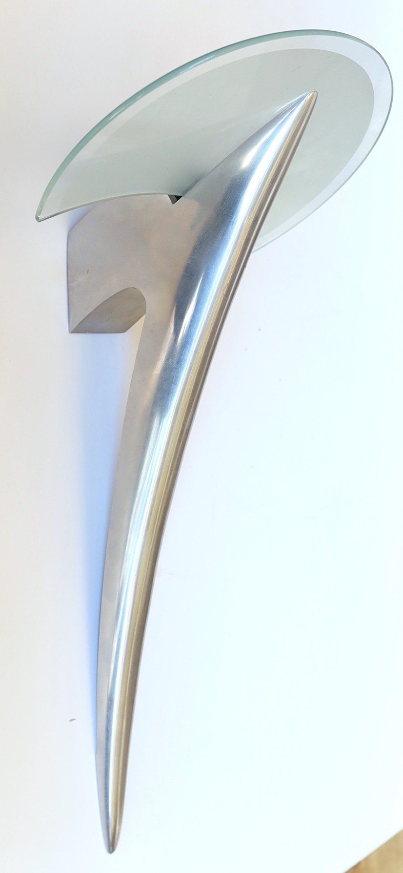 Three 1970s Danish aluminium and frosted glass wall lights height 53cm. width 24cm